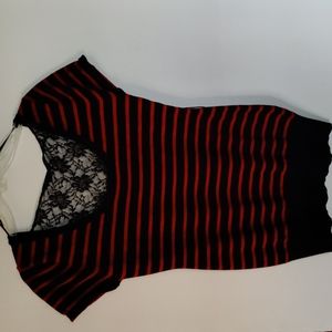 Deb Stripe & Lace Short Sleeve Knit Top